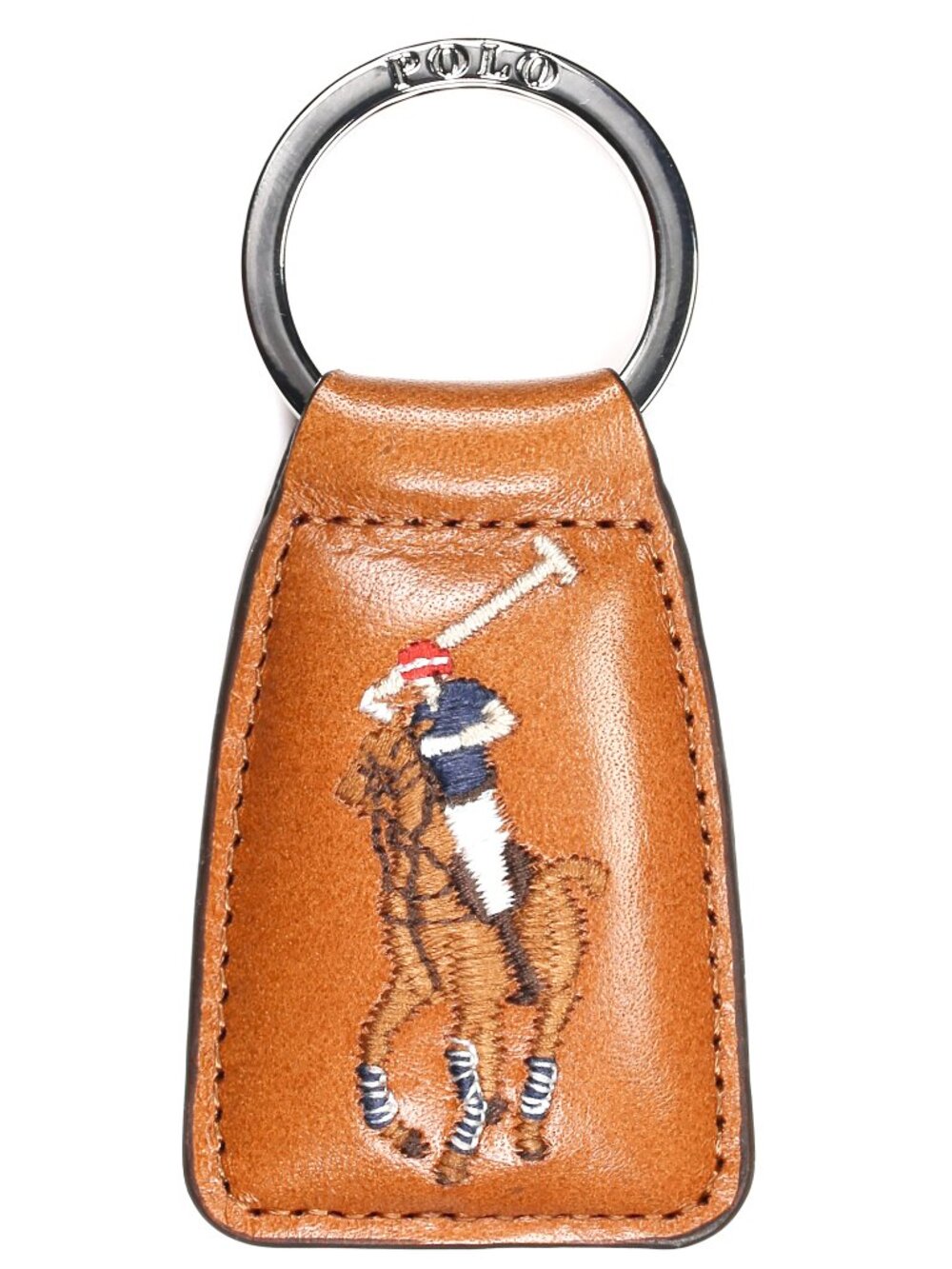 NWT Polo Ralph Lauren Embroidered Pony Leather Keychain Key Fob Tan Brown